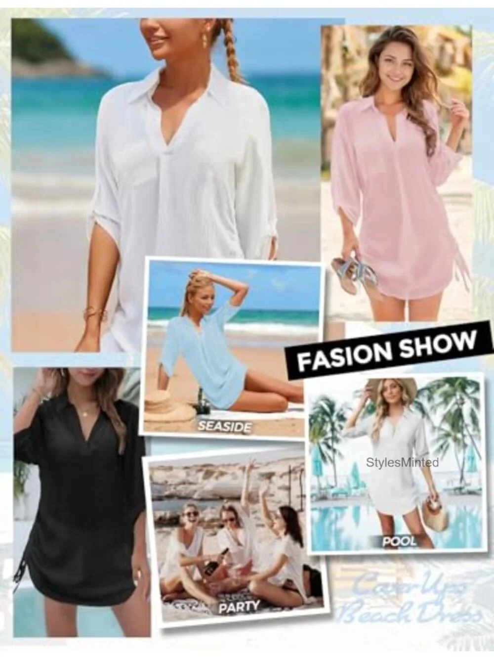 Women's V Neck Drawstring Beach Cover Up Dress with Long Sleeves and Chest
